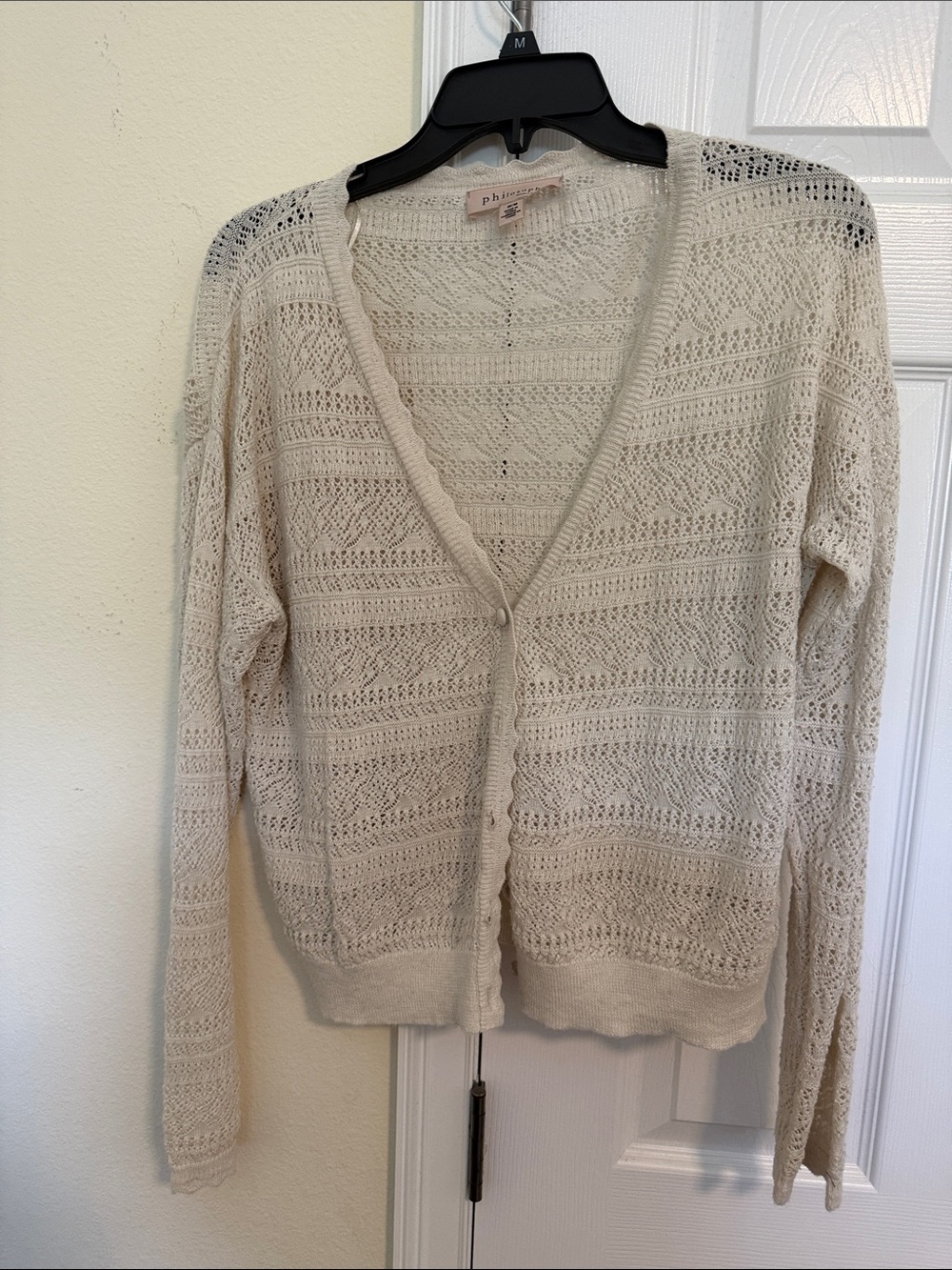 Philosophy Open-Knit V-Neck Sweater Cardigan in Cream